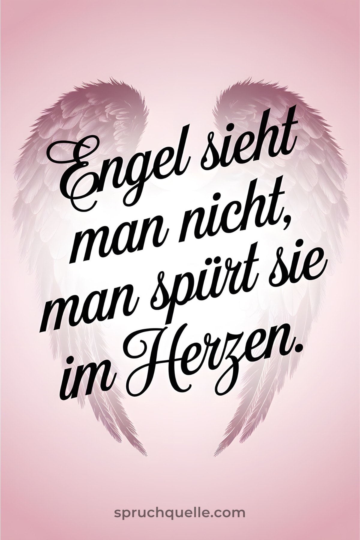 Engel sieht man nicht, man spürt sie im Herzen. Engelsflügel und Text: „Engel sieht man nicht, man spürt sie im Herzen.“